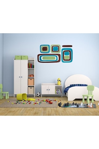 Duvar Süsü Sticker 2 Adet Kareli Mavi,yeşil Desen Pvc 61x30x0,5