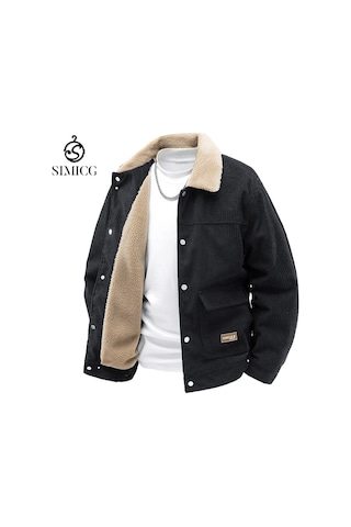 Sonbahar/kış Modası Bol Kesim Kalın Kadife Erkek Ceket Retro Trend Yaka Siyah