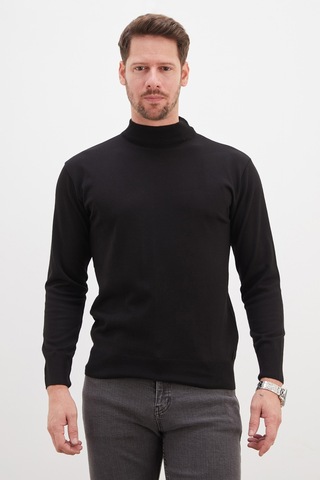 Fullamoda Basic Dik Yaka Regular Fit Triko Kazak Siyah