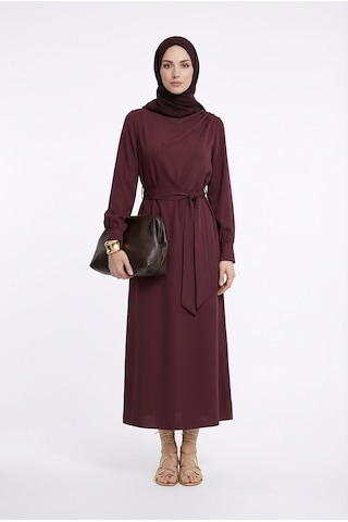 Armine Trend Drape Detaylı Belden Kuşaklı Elbise Mürdüm 26yt904