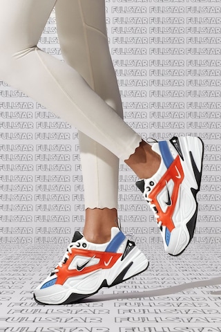 Nike M2k Tekno Leather Unisex Sneaker Hakiki Deri Spor Ayakkabı Beyaz Kırmızı Yükseklik 4cm Kırmızı - Beyaz
