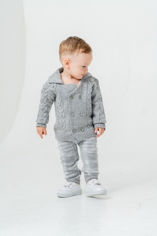 Babyhola Erkek Bebek Triko Hırka Pantolon Kışlık Takım 23110 Gri