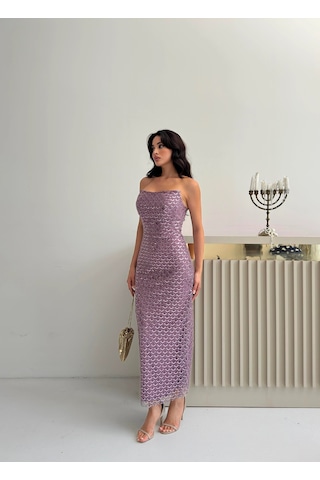 Feminist Lavanta Midi Boy Straplez Pul Payet Abiye 0801134.333 Lavanta