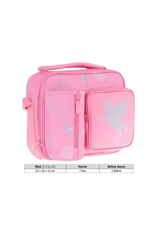 Kaukko Kız Çocuk, Pembe, Bulut Desenli Isı Yalıtımlı Üç Bölmeli Matara Cepli Okul Beslenme Çantası L7218 Pembe