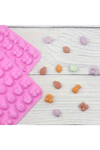 Silikon Kek Kalıp Çikolata Minik Meyve Figürleri Kalıbı Şeker Hamuru Jelibon Kalıbı Çok Renkli