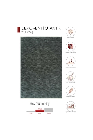 Dekorenti Otantik 2613 Yeşil Halı Sade Dokulu Yeşil Halı