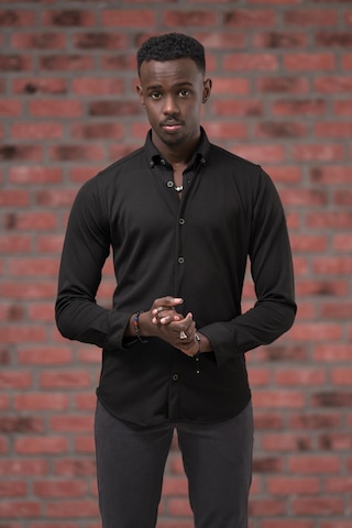 Advante İnce Fitilli Full Likralı Yaka Düğmeli Mevsimlik Slimfit Gömlek Siyah