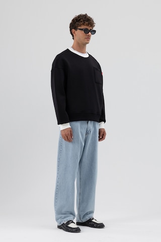 Vamos Bisiklet Yaka Cep Detaylı Oversize Sweatshirt Siyah