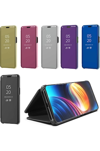 Huawei Enjoy 7s Aynalı Kapaklı Lüx Kılıf Siyah