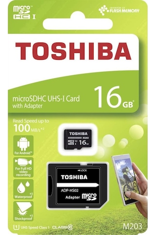 Toshiba High Speed M203 THN-M203K0160EA 16 GB MicroSDCH Class 10 UHS-I Hafıza Kartı + Adaptör