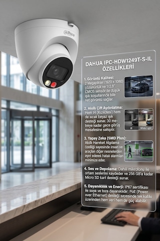 Dahua Ipc-hdw1249t-s-ıl 2mp Sesli Mikrofonlu Smart Dual Light Akıllı Poe Ip Dome Kamera