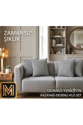 Kırlent 3 4'lü Kazayağı Desenli Kırlent Kılıfı 45x45 Cm Beyaz Dekoratif Yastık Kılıfı Modern Koltuk Kırlenti Kare Fermuarlı Kırlent Kılıfı Çok Renkli