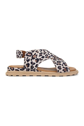 Tamer Tanca Kadın Vegan Bej Leopar Düz Sandalet 838 44205 Bn Sndlt Y23 Bej Leopar Bej