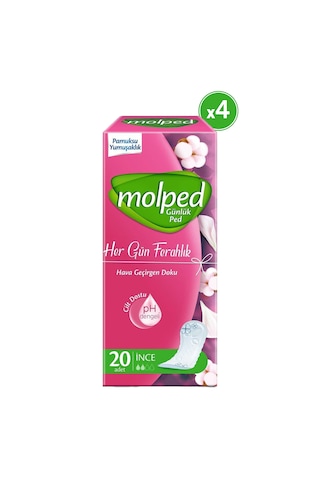 Molped Her Gün Ferahlık Günlük Ped İnce 4 x 20'li Molped Her Gün Ferahlık Günlük Ped İnce 4 x 20'li