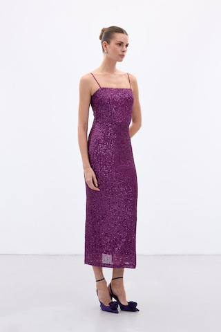 Askılı Uzun Payet Elbise - Mürdüm-136659 Mürdüm