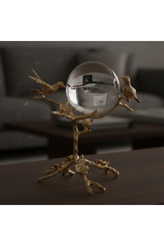 Gold Kuş Figürlü Kristal Küre Dekoratif Obje Kendiniz İçin