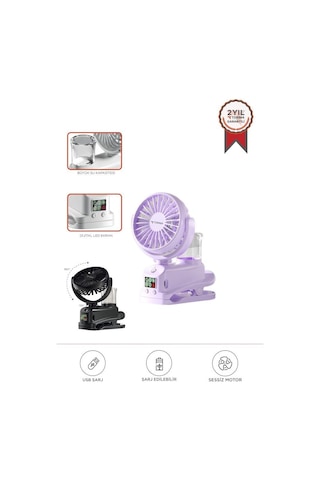 Torima F-14 Mor Dijital Ekranlı Şarjlı Su Kapasiteli Mini Masa Fan Vantilatör