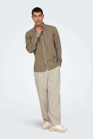 Only & Sons Erkek Onscaiden Slim Fit Keten Gömlek 22012321 Kahverengi Kahverengi