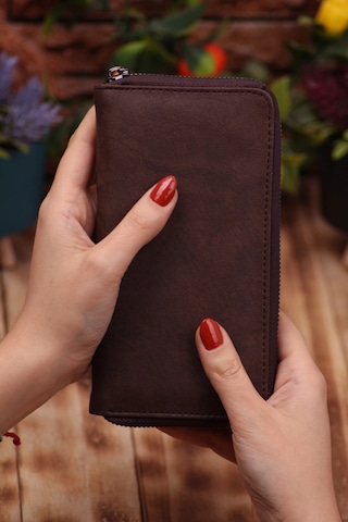 Özka Leather Crazy Kahverengi Telefon Bölmeli Unisex Deri Uzun Kartlık Cüzdan Portföy Siyah