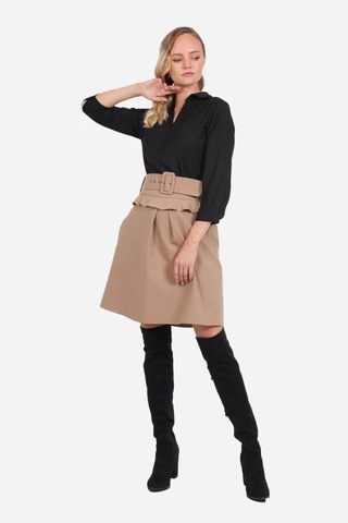 Kadın Yüksek Bel Pileli Etek Frn4050 CAMEL