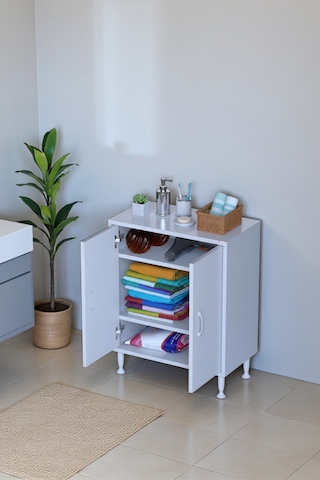 Eliusta Sabir 60 Cm 2 Raflı Beyaz Banyo Mutfak Dolabı 3 Bölmeli Çok Amaçlı Dolap 60x75x32,5 Cm Düzenleyici Beyaz