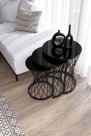 Usta Mekan Hasır Telli Model Siyah Metal Zigon Siyah Cam Ahşap