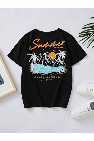 Flood Of Style Kids Erkek Çocuk Siyah Summer Baskılı Tişört