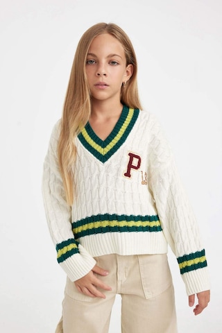 Defacto Kız Çocuk Standart Fit V Yaka Triko Kazak C9669A824WNER233 Ekru