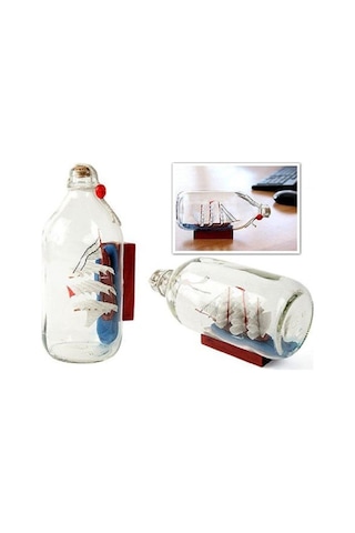 Büyük Boy Cam Şişe İçerisinde Gemi Biblosu 19-9 Cm Dekoratif Hediyelik Gemi Maketi Kabasakal Gemi