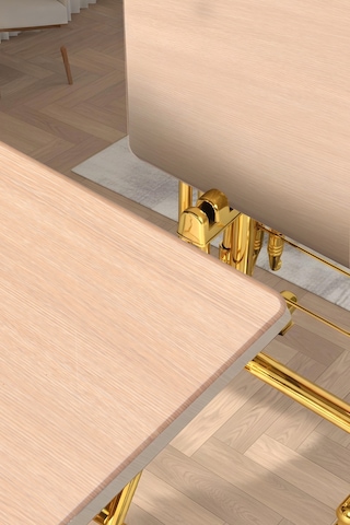 Eranş Serisi 4'lü Katlanır Mdf Mebran Ahşap Çanta Zigon Sehpa Gold Ayak Krem Ahşap Desen Gold Ayak