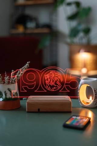 1905 Taraftar Aslan Sarı Kırmızı 16 Renk Kumandalı 3d Gece Lambası