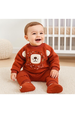 Şirin Bear Surat Panduflu Kışlık 2 Parça Takım Koyu Kahverengi