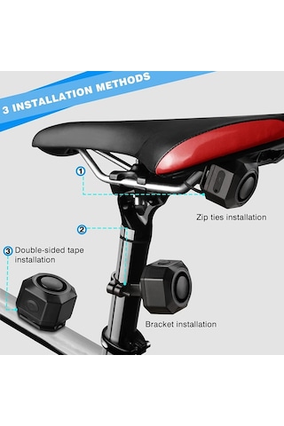 Happychildhood Usb Şarj Edilebilir Bisiklet Alarmı, Uzaktan Kumandalı, 110db Yüksek Sesle Kablosuz Hırsızlığa Karşı Titreşim Hareket Sensörü Araç Güvenlik Alarmı