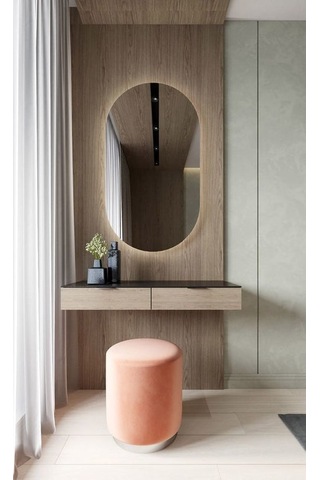 65x116 Cm Modern Oval Led Banyo Aynası Dokunmatik, Dim Edilebilir, 3000k Günışığı Sarı
