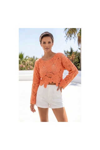 Sayzen Your Shine Dantel Işleme Crop Bluz Sy-shn04 Turuncu