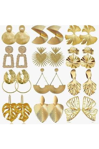 Skycity Altın Ve Gümüş Renkli Küpe Seti - Glamgeo Chic 12 Çift Punk Küpe Koleksiyonu Gold