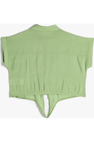 Koton Crop Gömlek Önden Bağlama Detaylı Kısa Kollu Cepli Modal Kumaş Yeşil 3skg60208aw 3SKG60208AW770 Yeşil
