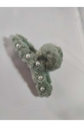 Büyük Boy İnci Peluş Mandal Toka 12 Cm Yeşil