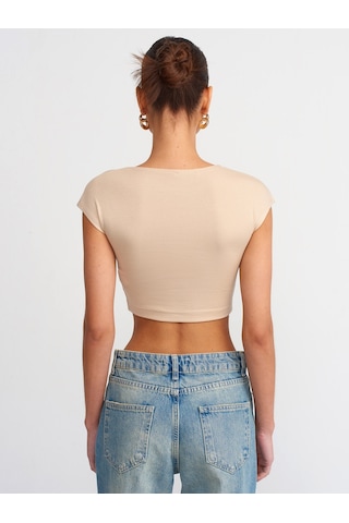 Dilvin Pamuk Ve Modal Karışımlı Crop Top Bej Açık Bej