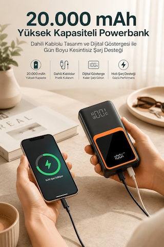 20.000 Mah Taşınabilir Şarj Cihazı Dijital Göstergeli Kablolu Powerbank Diğer 72263581
