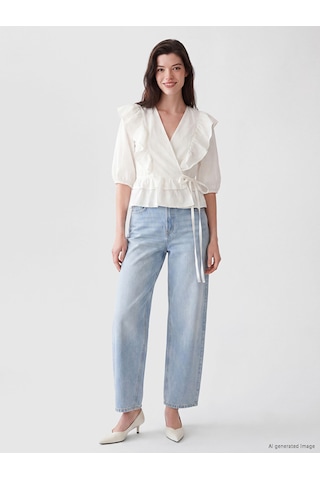 Lcw Comfort Beyaz Kruvaze Yaka Fırfırlı Bluz