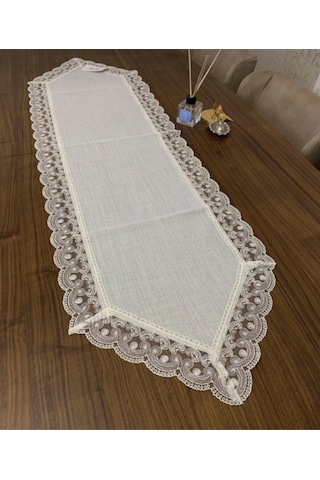Linen Jute Simli Krem Keten Runner40x140 Cm