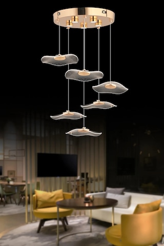 İstanbul Avize Şapka 6'lı Gold Üç Renk Led Lüx Modern Ledli Avize
