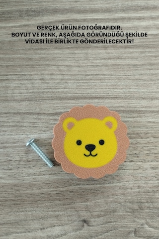 6 Adet - Sevimli Aslan Dolap Kulpu, Mobilya Kulbu - Bebek Odası, Çocuk Odası Aksesuar, Kulp Kulp Vidası Dahildir Sarı