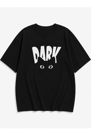 Montree Kedi Dark Baskılı Oversize %100 Pamuk Premium Tişört Siyah
