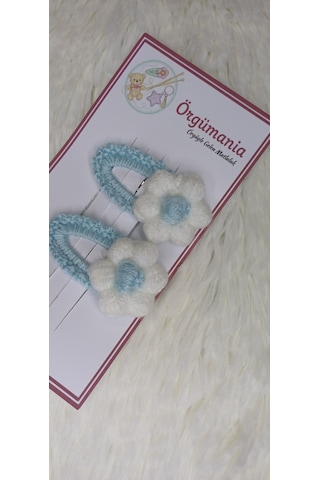 Amigurumi Toka - Çıtçıtlı El Örgüsü Toka 1 Çift Açık Mavi