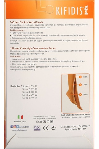 Kifidis 140 Den. 18-20 Mmhg Diz Altı Çorabı Siyah / Black Siyah 3 Siyah Standart 3 Standart STANDART