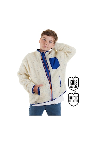 Unisex Çocuk Kışlık Peluş Beyaz Uzun Kollu Mont 6-11 Yaş