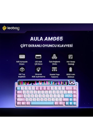 Leobog Amg65 Mekanik Klavye Led Matrix Ekranlı Silent Cotton Candy Switch Rgb Hot-swap Oyuncu Klavyesi Pembe