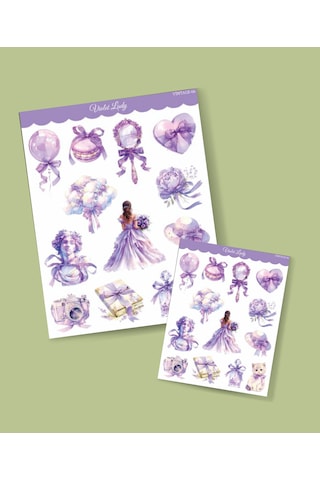 Journal Süsleme-mor Lady- Ajanda Defter Süsleme-violet Lady-vintage Sticker Set Mat Kağıt - 2li Etiket Seti Sarı